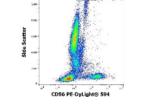 Flow cytometry surface staining pattern of human peripheral whole blood stained using anti-human CD56 (LT56) PE-DyLight® 594 antibody (10 μL reagent / 100 μL of peripheral whole blood). (CD56 Antikörper  (PE-DyLight 594))