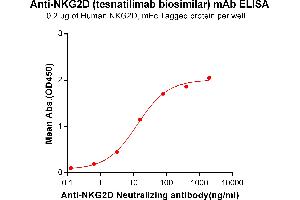 ELISA plate pre-coated by 2 μg/mL (100 μL/well) Human D, mFc tagged protein ABIN6961134, ABIN7042297 and ABIN7042298 can bind Anti-D Neutralizing antibody (ABIN7093058 and ABIN7272588) in a linear range of 0. (Rekombinanter NKG2D (Tesnatilimab Biosimilar) Antikörper)