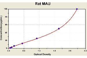 Diagramm of the ELISA kit to detect Rat MAUwith the optical density on the x-axis and the concentration on the y-axis. (Microalbuminuria ELISA Kit)