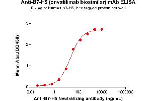 ELISA plate pre-coated by 2 μg/mL (100 μL/well) Human B7-H5 Protein, hFc Tag (ABIN6964353, ABIN7042799 and ABIN7042800) can bind Anti-B7-H5 Neutralizing antibody (ABIN7478007 and ABIN7490950) in a linear range of 2. (Rekombinanter B7-H5 (Onvatilimab Biosimilar) Antikörper)