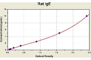 Diagramm of the ELISA kit to detect Rat 1 gEwith the optical density on the x-axis and the concentration on the y-axis. (IgE ELISA Kit)