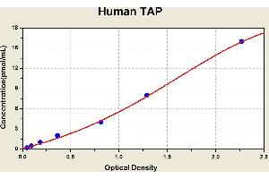 Diagramm of the ELISA kit to detect Human TAPwith the optical density on the x-axis and the concentration on the y-axis. (Trypsinogen Activation Peptide ELISA Kit)