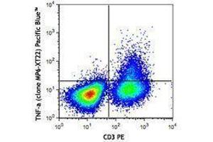 Flow Cytometry (FACS) image for anti-Tumor Necrosis Factor alpha (TNF alpha) antibody (Pacific Blue) (ABIN2662375) (TNF alpha Antikörper  (Pacific Blue))